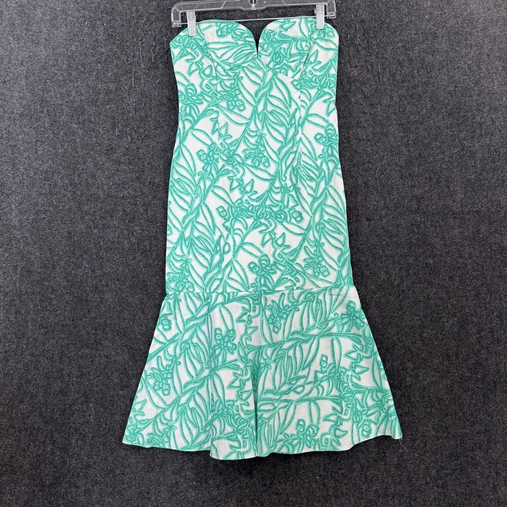 Milly Dress Women's 4 Green White Tropical Floral Strapless Sweetheart Mermaid